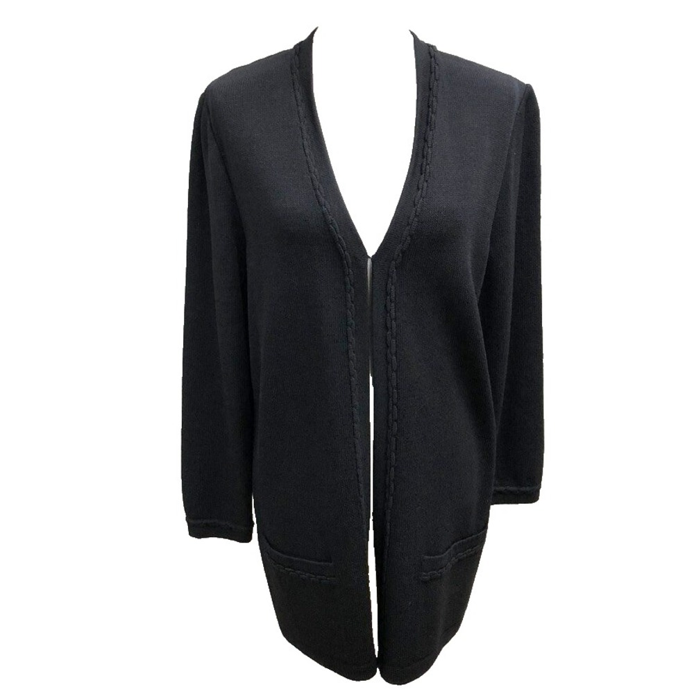 St John Basics Cardigan Sweater Jumper Womens Medium Black Mid Length Minimalist